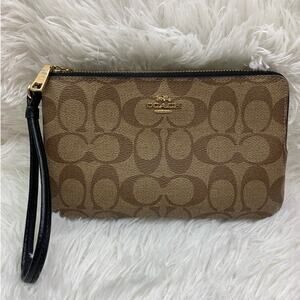 COACH Black Brown Double Large Zipper Wristlet